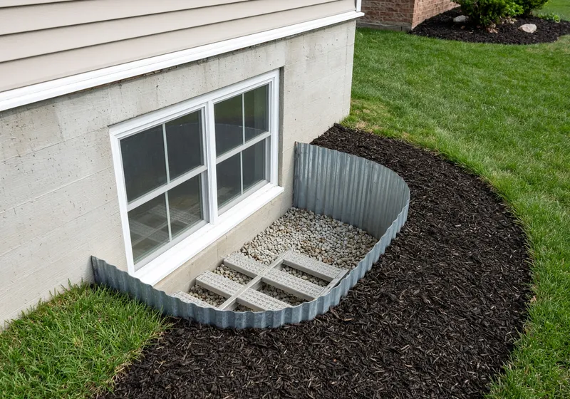 Basement egress window with a window well (AI-generated illustration)